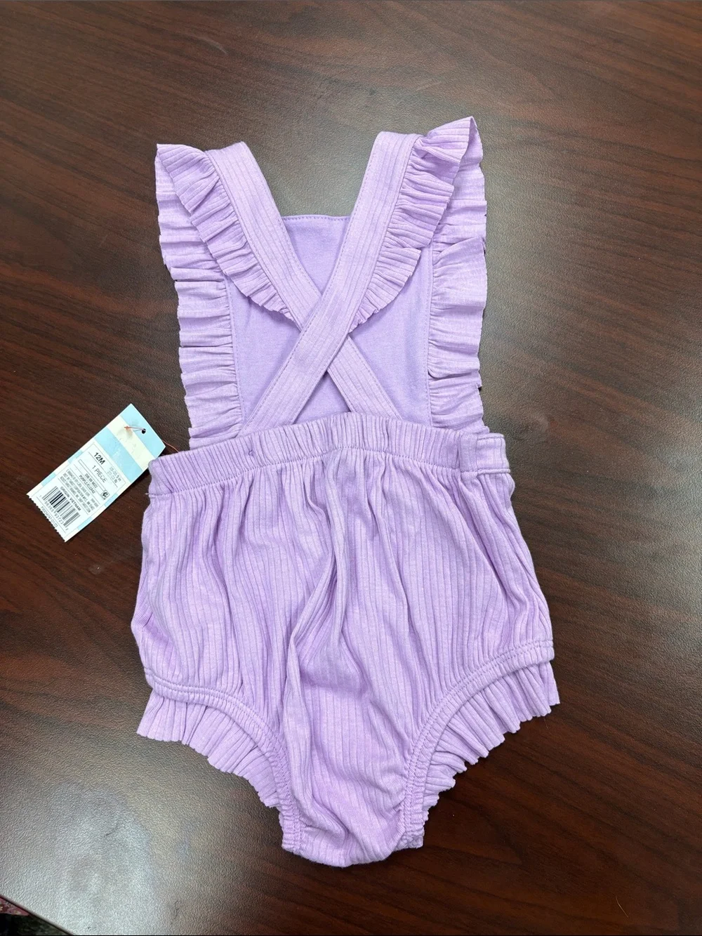 Cat & Jack Lilac Ruffle Ribbed Baby One-Piece